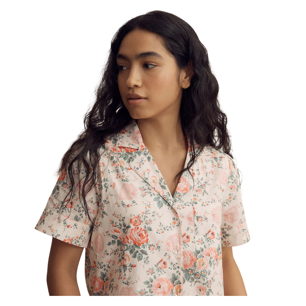 Cream - Side - Cath Kidston Womens-Ladies Hackney Rose Cotton Frill Pyjama Set
