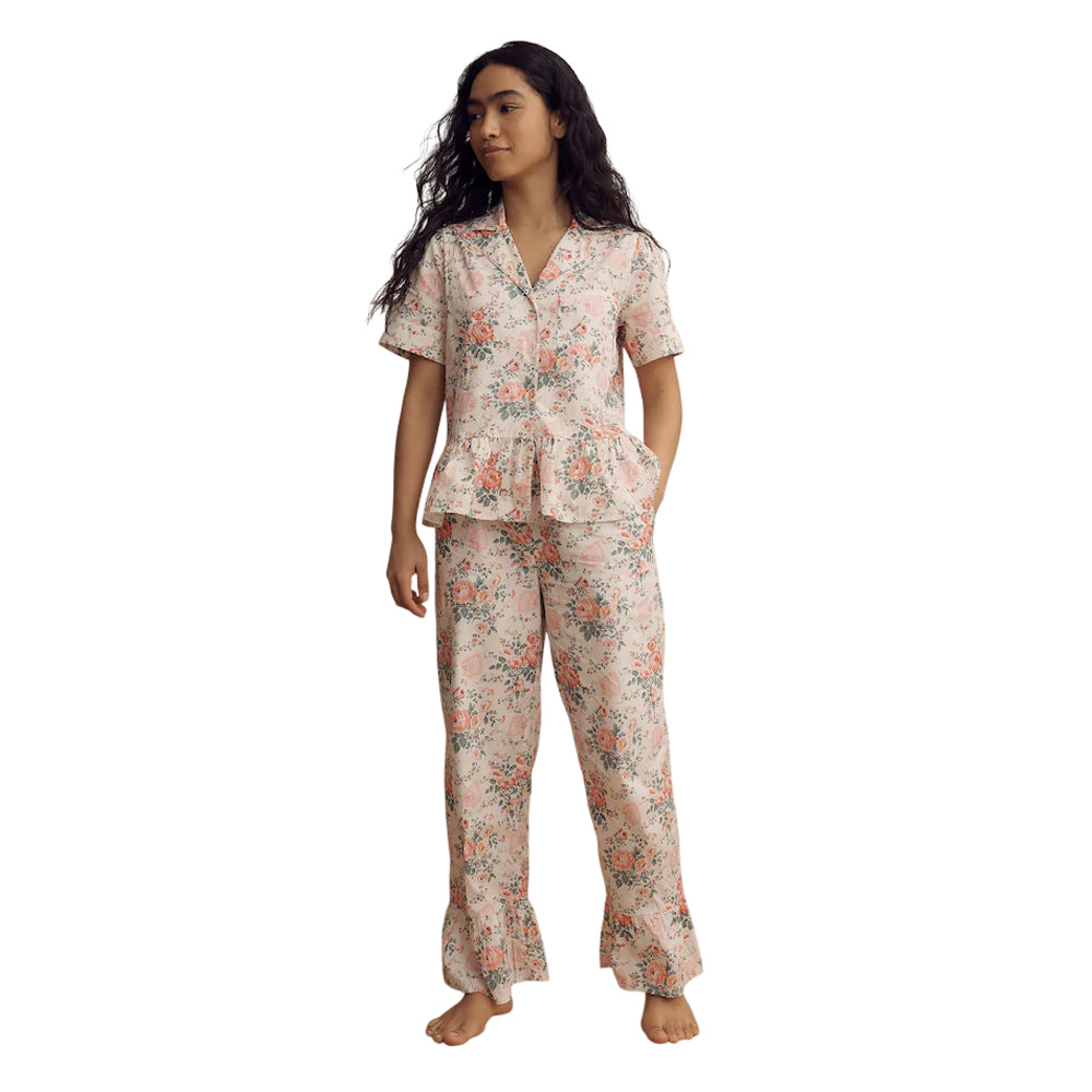 Cream - Lifestyle - Cath Kidston Womens-Ladies Hackney Rose Cotton Frill Pyjama Set