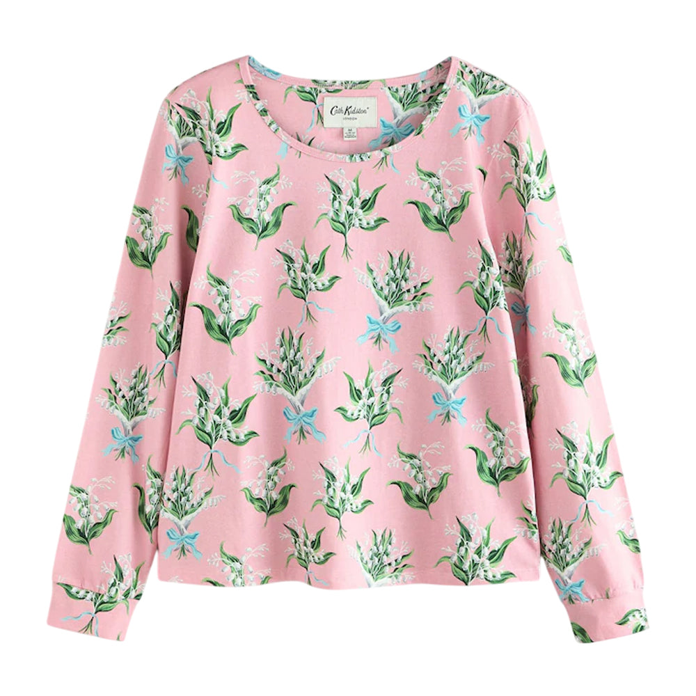 Pink - Back - Cath Kidston Womens-Ladies Lily-of-the-Valley Cotton Long Pyjama Set
