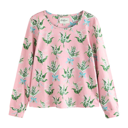 Pink - Back - Cath Kidston Womens-Ladies Lily-of-the-Valley Cotton Long Pyjama Set