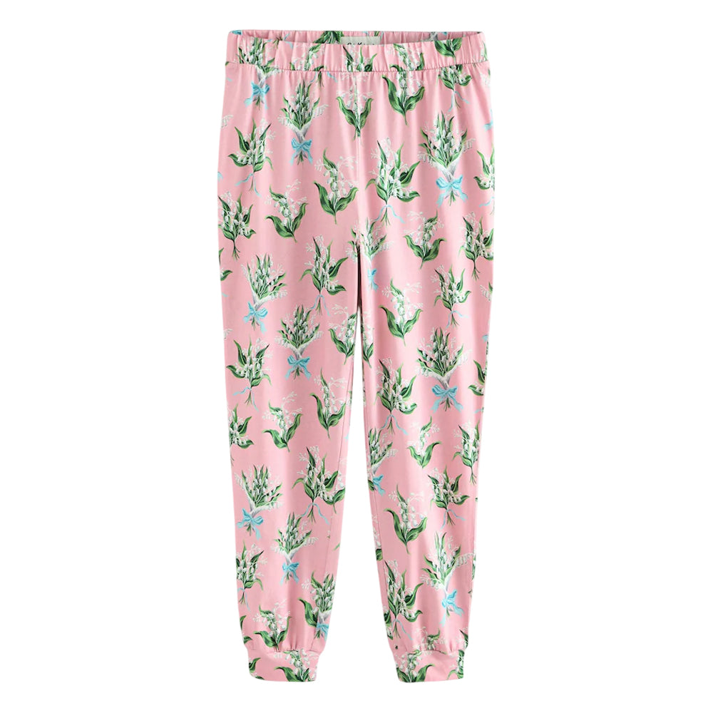 Pink - Side - Cath Kidston Womens-Ladies Lily-of-the-Valley Cotton Long Pyjama Set