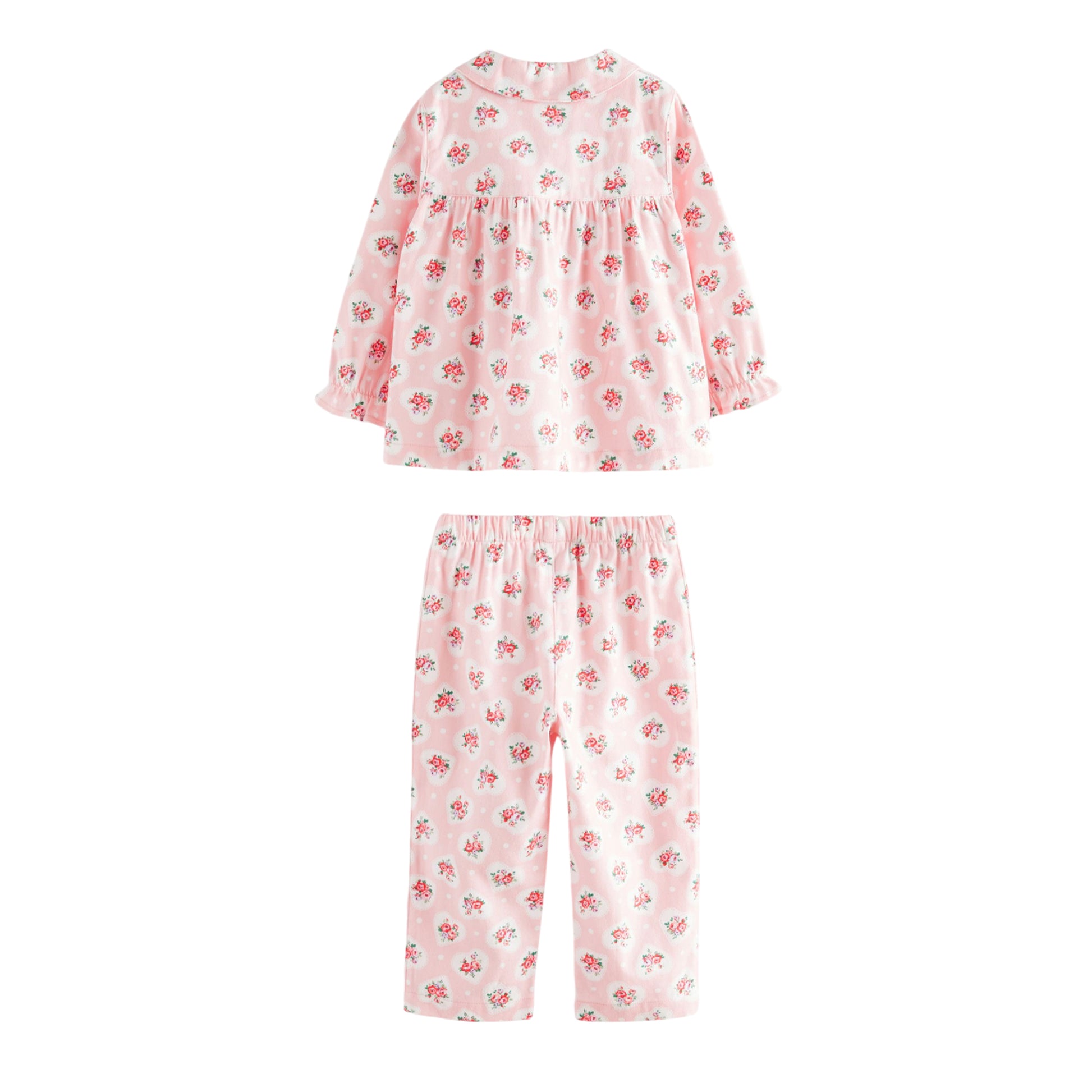 Pink - Back - Cath Kidston Girls Flower & Heart Woven Button Through Pyjama Set