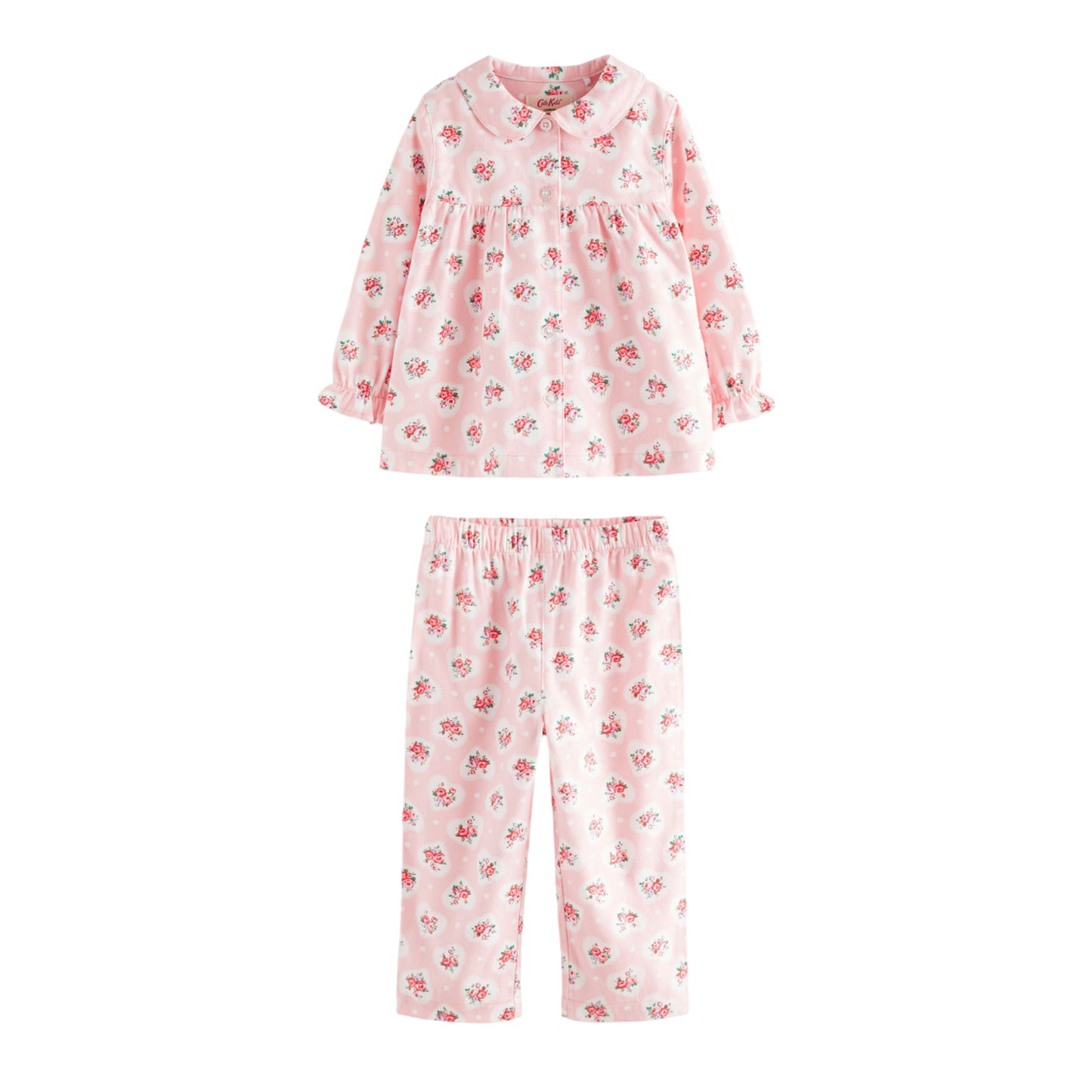 Pink - Front - Cath Kidston Girls Flower & Heart Woven Button Through Pyjama Set