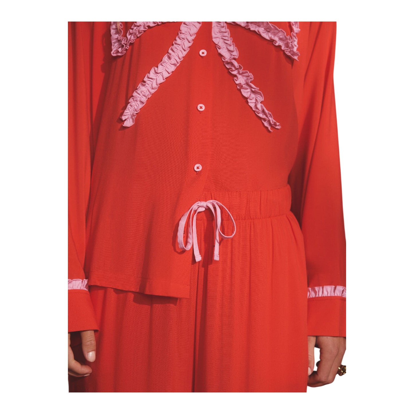 Red - Back - Cath Kidston Womens-Ladies Bow Viscose Long-Sleeved Pyjama Set