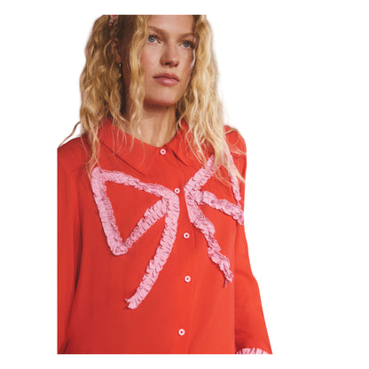 Red - Side - Cath Kidston Womens-Ladies Bow Viscose Long-Sleeved Pyjama Set