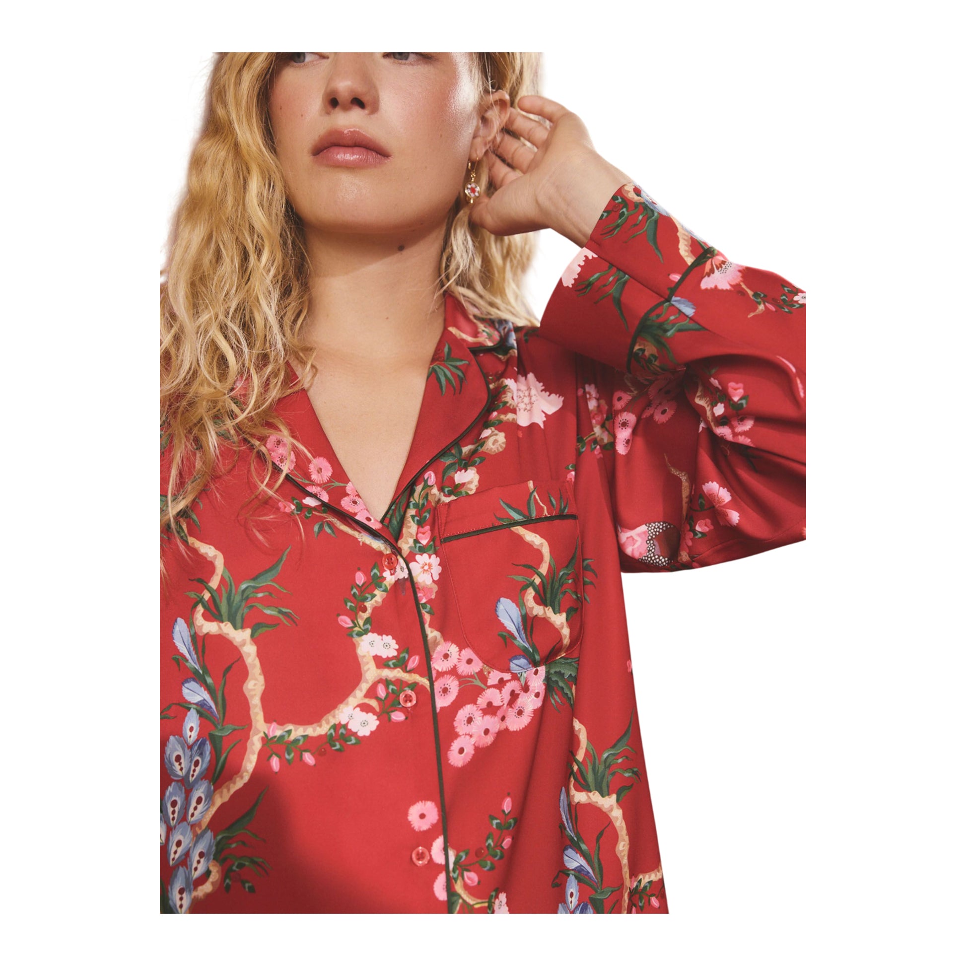 Red - Side - Cath Kidston Womens-Ladies Bird Button Through Pyjama Set