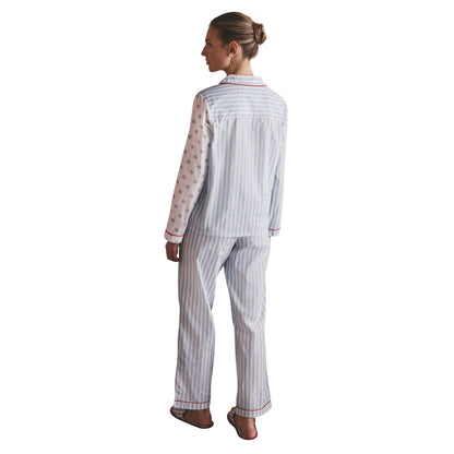 Blue - Back - Cath Kidston Womens-Ladies Stanley Stripe Woven Button Through Pyjama Set