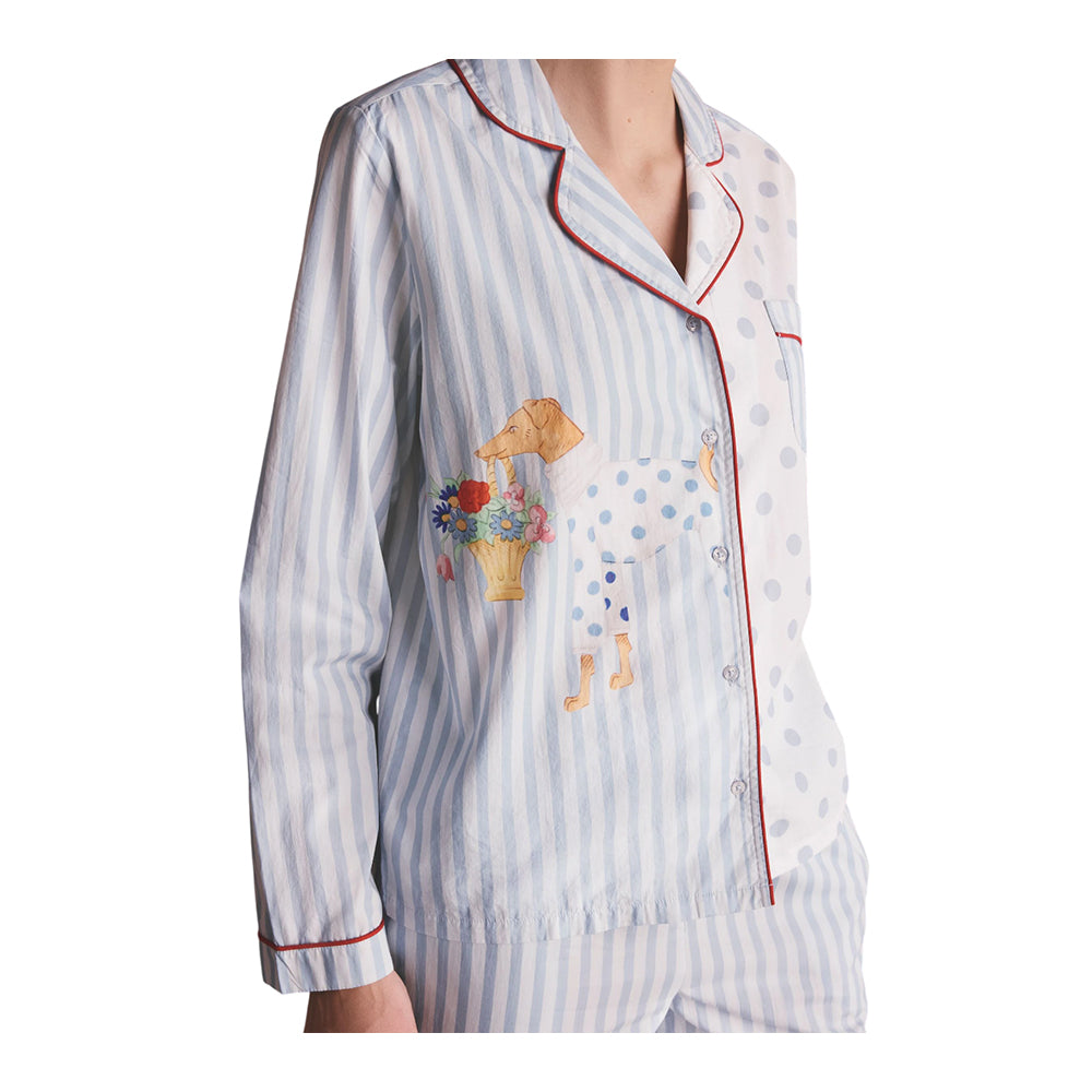 Blue - Side - Cath Kidston Womens-Ladies Stanley Stripe Woven Button Through Pyjama Set