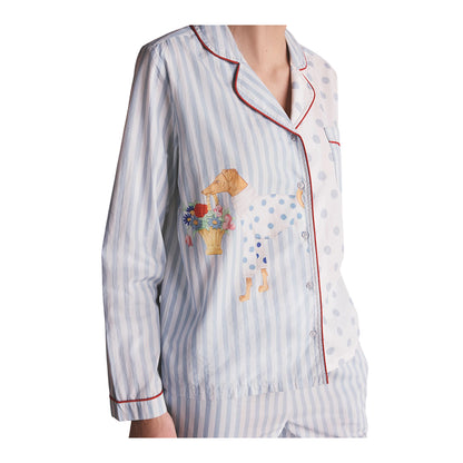 Blue - Side - Cath Kidston Womens-Ladies Stanley Stripe Woven Button Through Pyjama Set