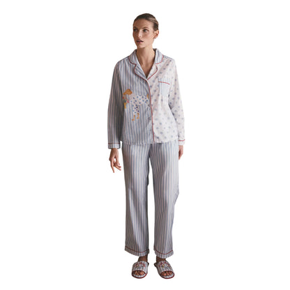 Blue - Pack Shot - Cath Kidston Womens-Ladies Stanley Stripe Woven Button Through Pyjama Set