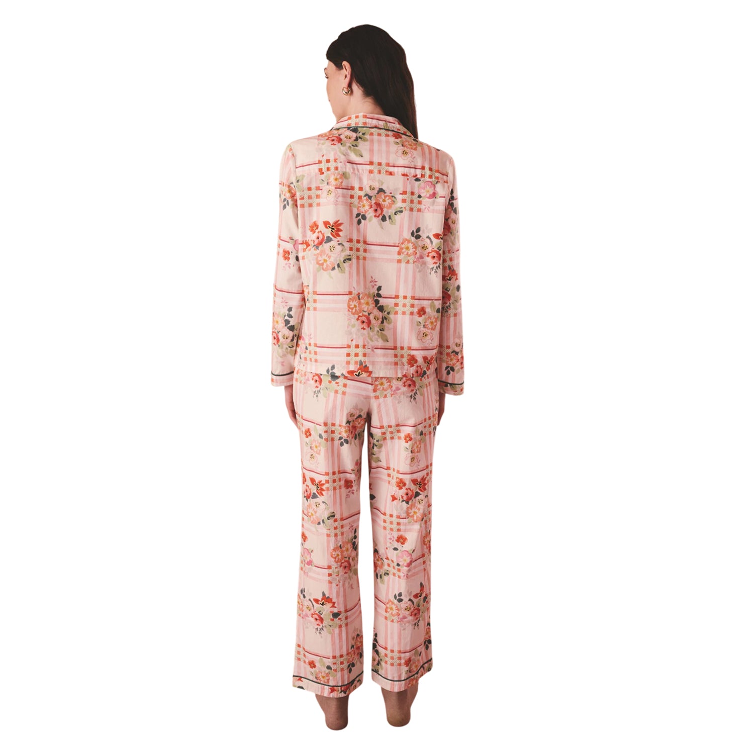 Pink - Back - Cath Kidston Womens-Ladies Checked Woven Pyjama Set