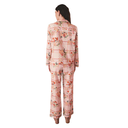 Pink - Back - Cath Kidston Womens-Ladies Checked Woven Pyjama Set