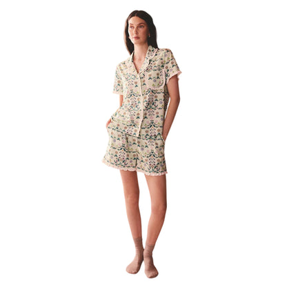 Green - Side - Cath Kidston Womens-Ladies Flowers Frill Detail Pyjama Set