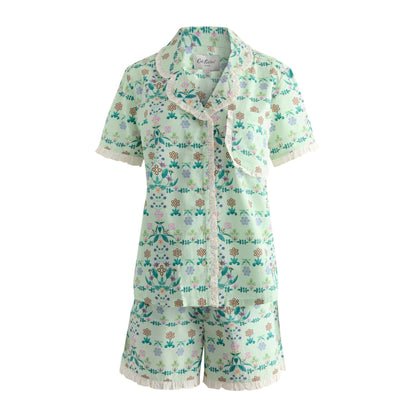 Green - Front - Cath Kidston Womens-Ladies Flowers Frill Detail Pyjama Set