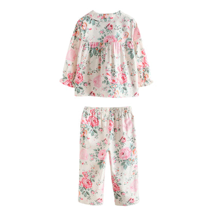 Ecru-White - Back - Cath Kidston Girls Roses Button Through Pyjama Set