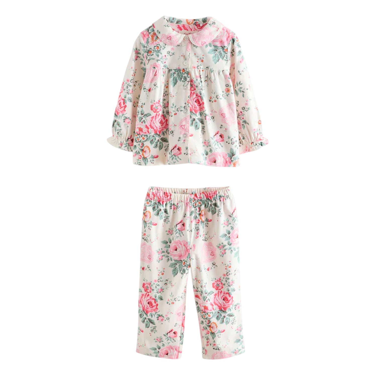 Ecru-White - Front - Cath Kidston Girls Roses Button Through Pyjama Set