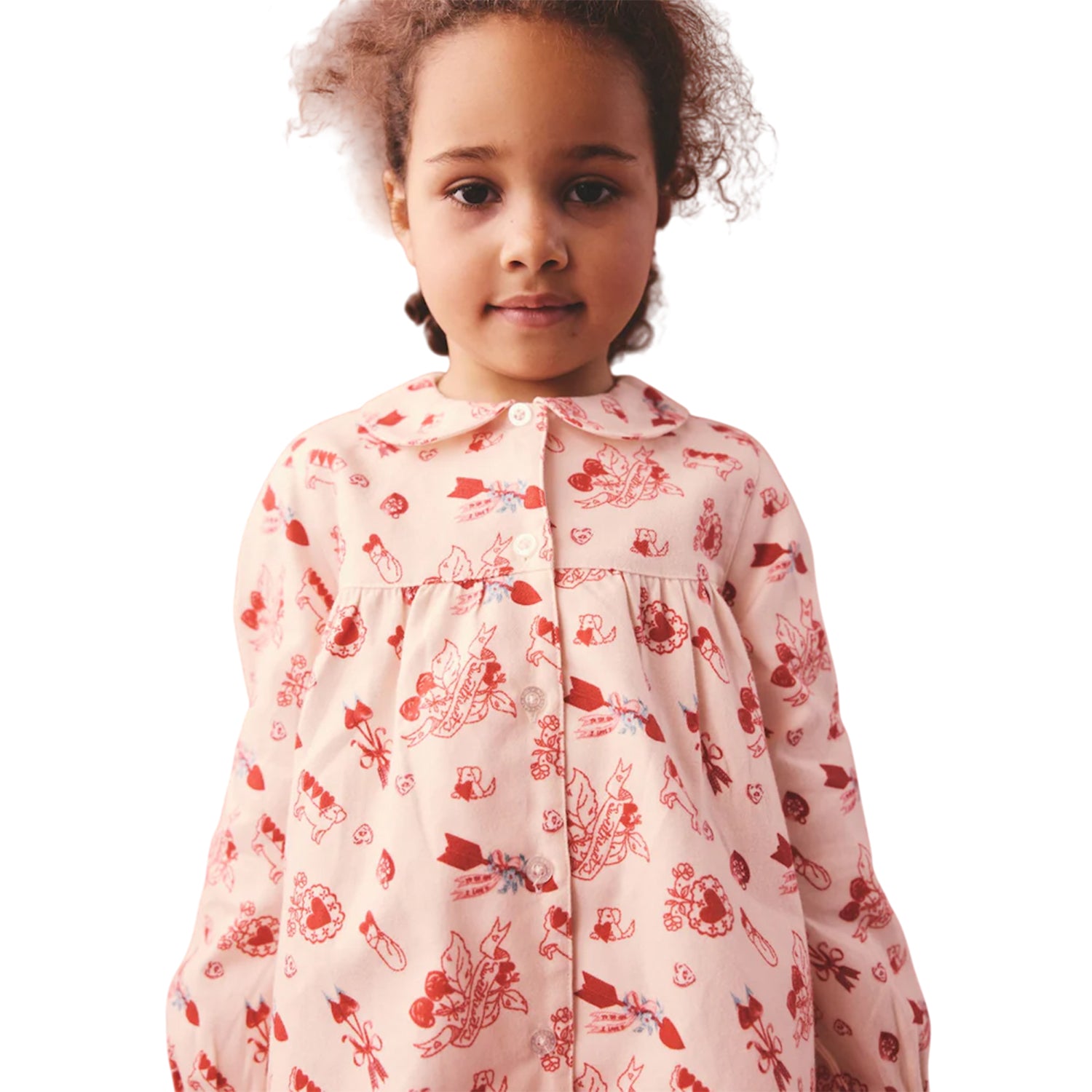 White - Side - Cath Kidston Girls Heart Woven Button Through Pyjama Set