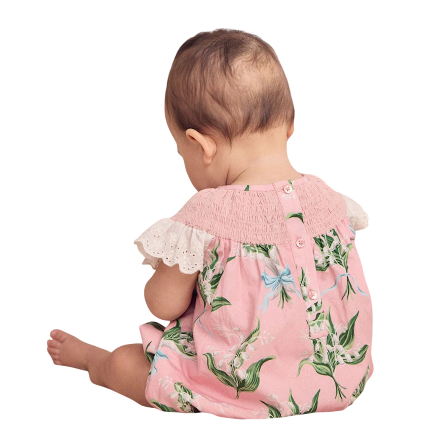 Pink - Back - Cath Kidston Baby Girls Printed Broderie Romper