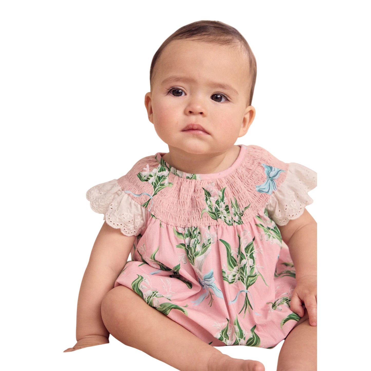 Pink - Side - Cath Kidston Baby Girls Printed Broderie Romper