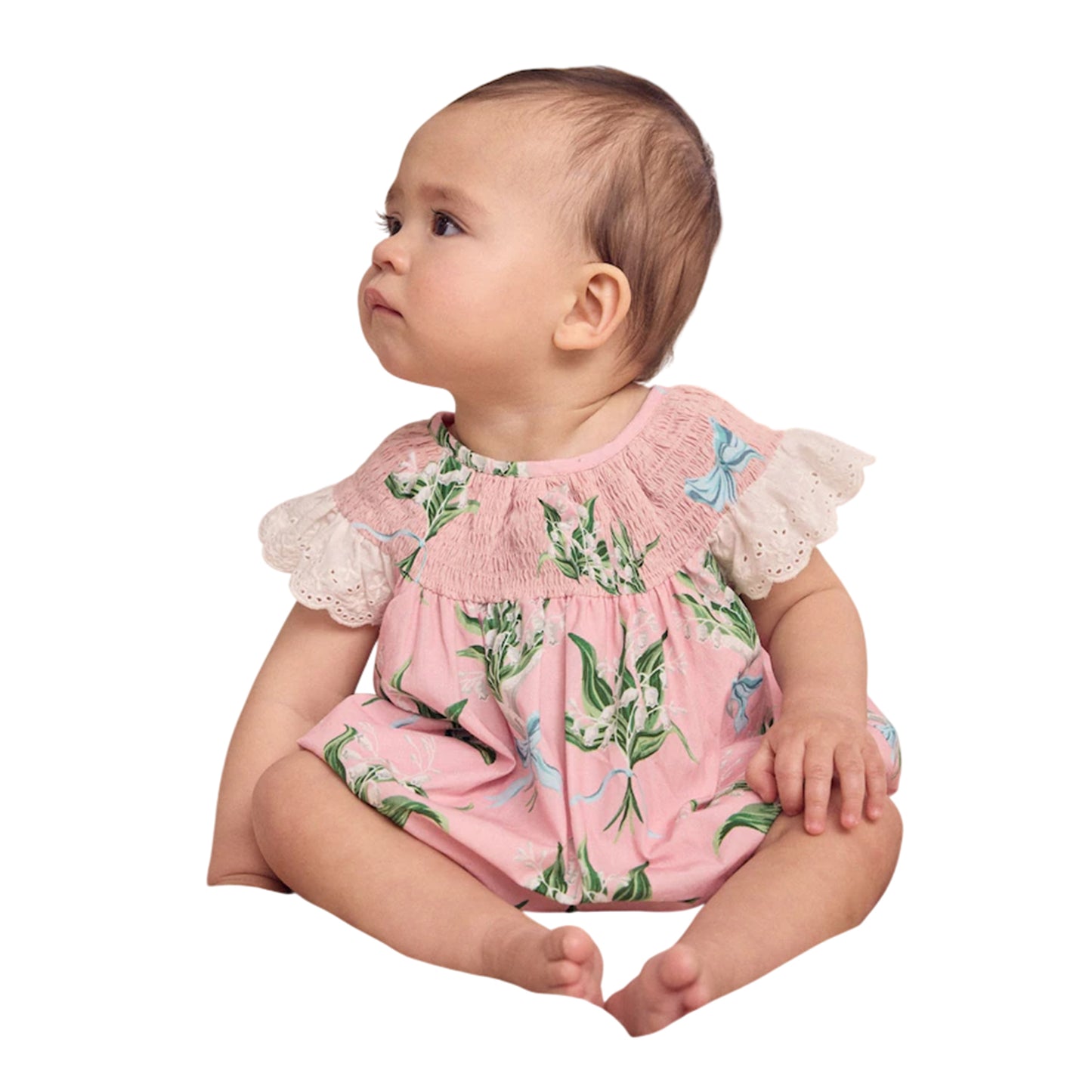 Pink - Front - Cath Kidston Baby Girls Printed Broderie Romper