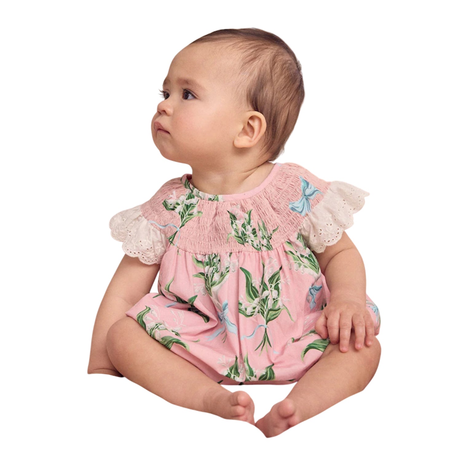 Pink - Front - Cath Kidston Baby Girls Printed Broderie Romper
