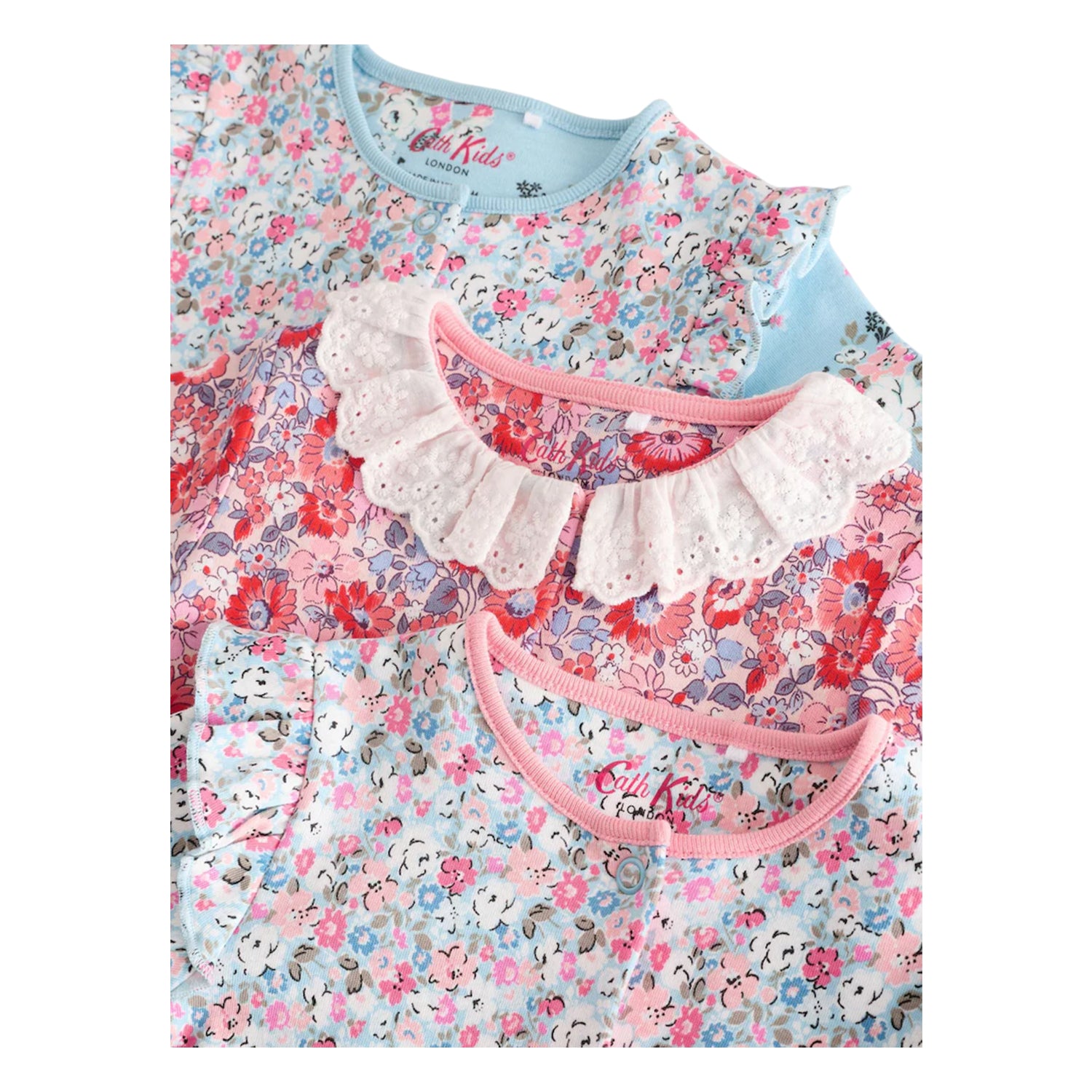 Blue - Side - Cath Kidston Baby Floral Sleepsuit (Pack of 3)