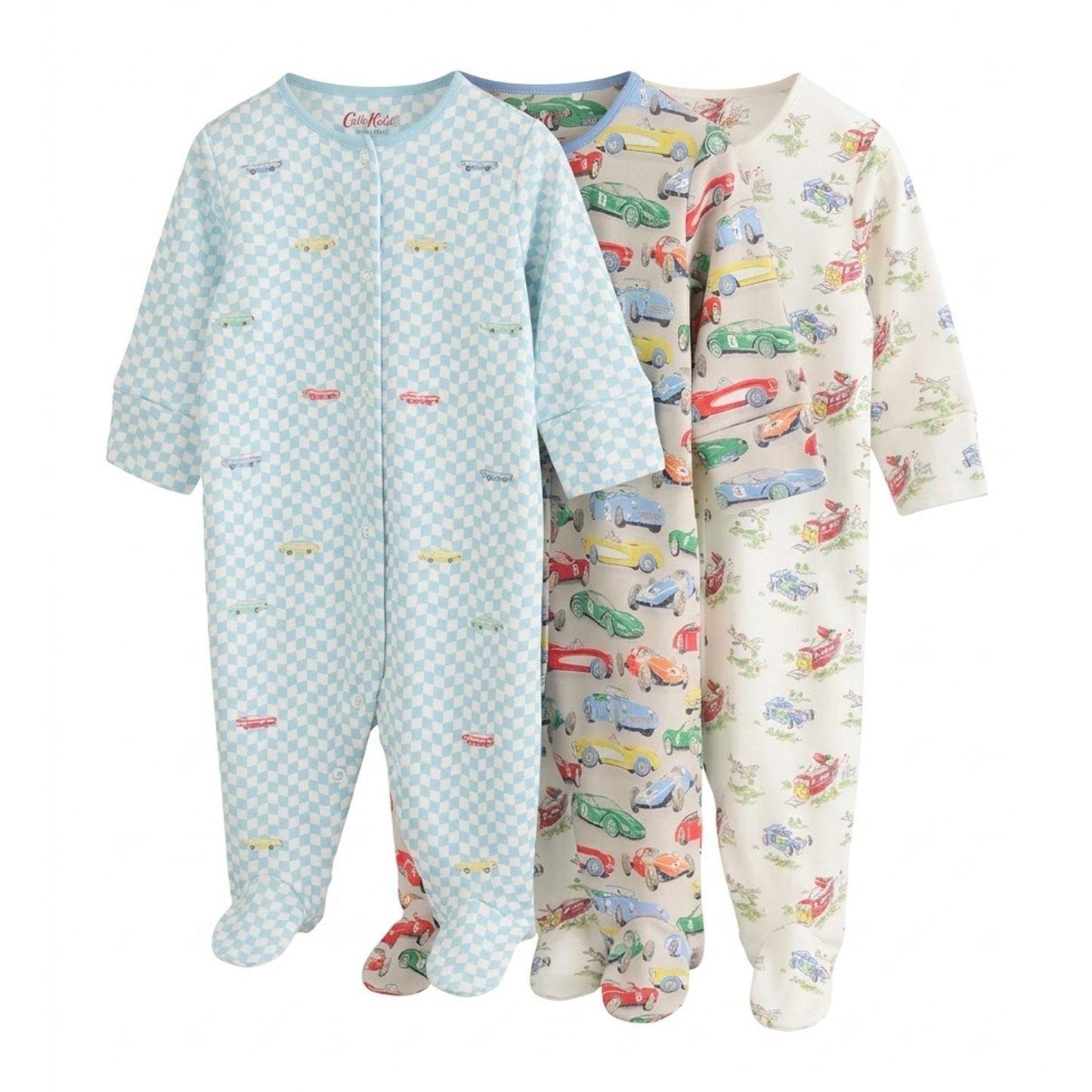 Blue-Green - Front - Cath Kidston Baby Retro Cars Babygrow (Pack of 3)