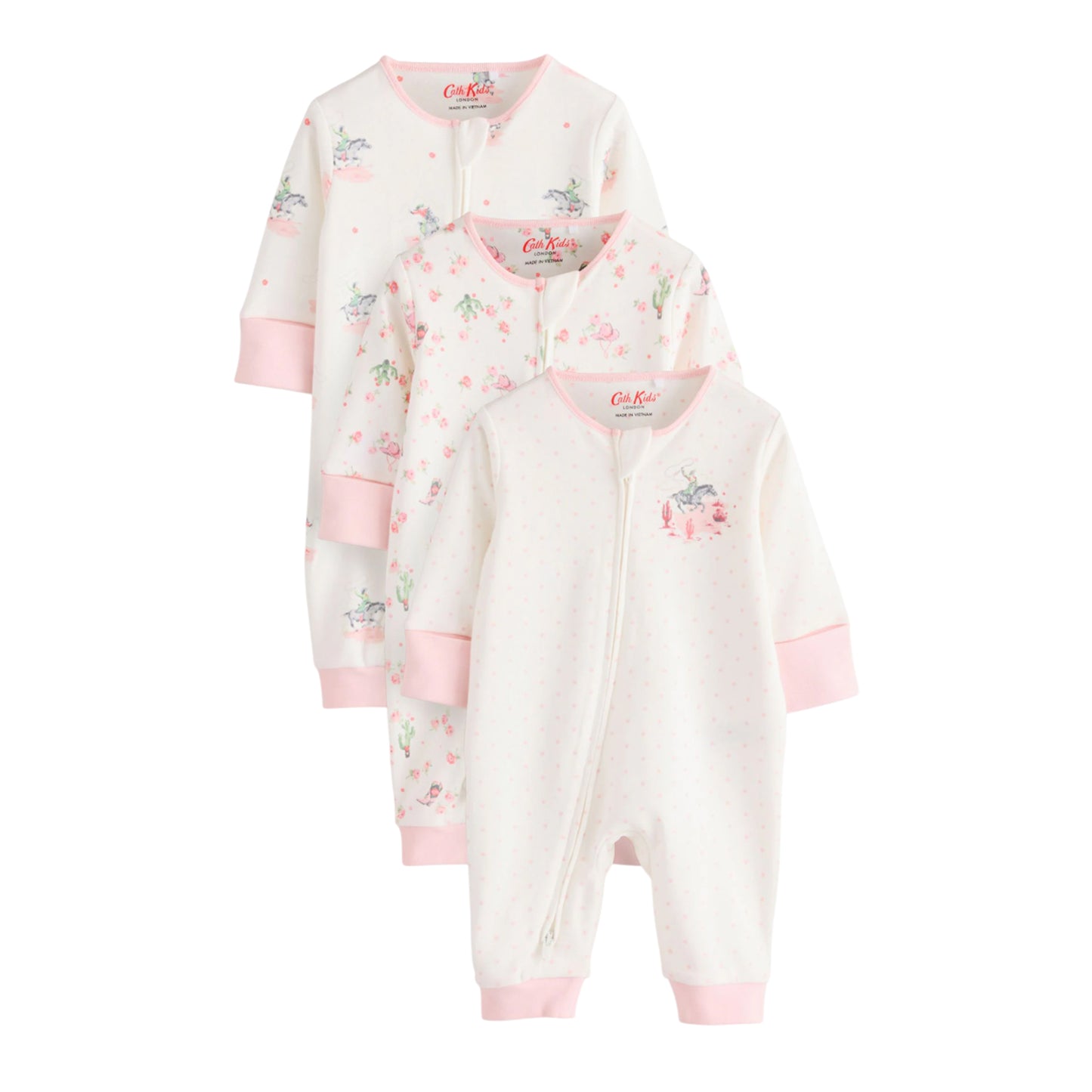 Pink - Front - Cath Kidston Baby Girls Floral Sleepsuit (Pack of 3)
