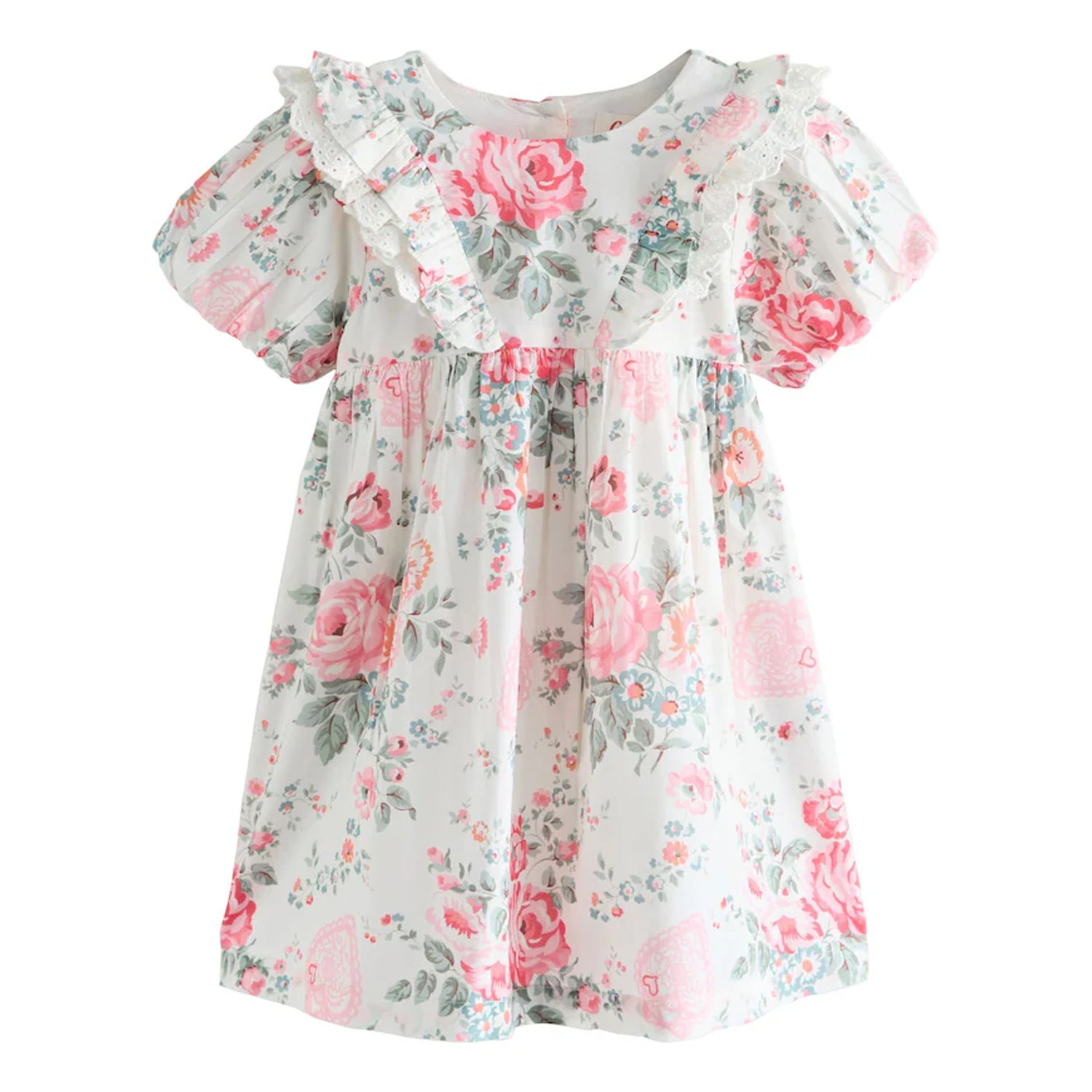 Pink - Front - Cath Kidston Girls Roses Frill Short-Sleeved Dress