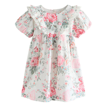 Pink - Front - Cath Kidston Girls Roses Frill Short-Sleeved Dress