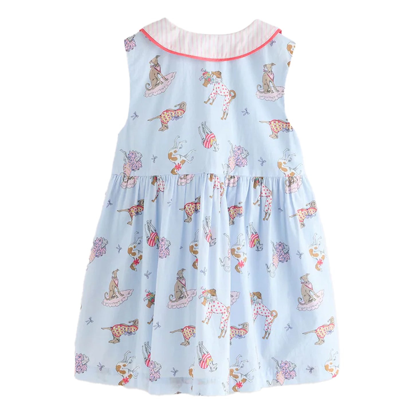 Blue - Back - Cath Kidston Girls Dog Print Cotton Collared Dress