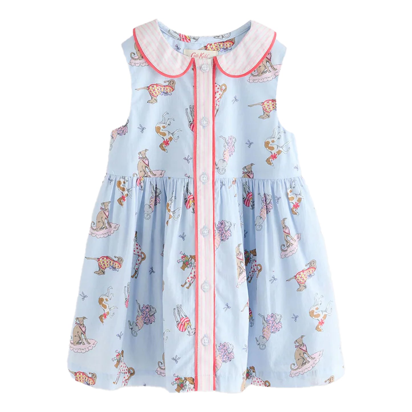 Blue - Front - Cath Kidston Girls Dog Print Cotton Collared Dress