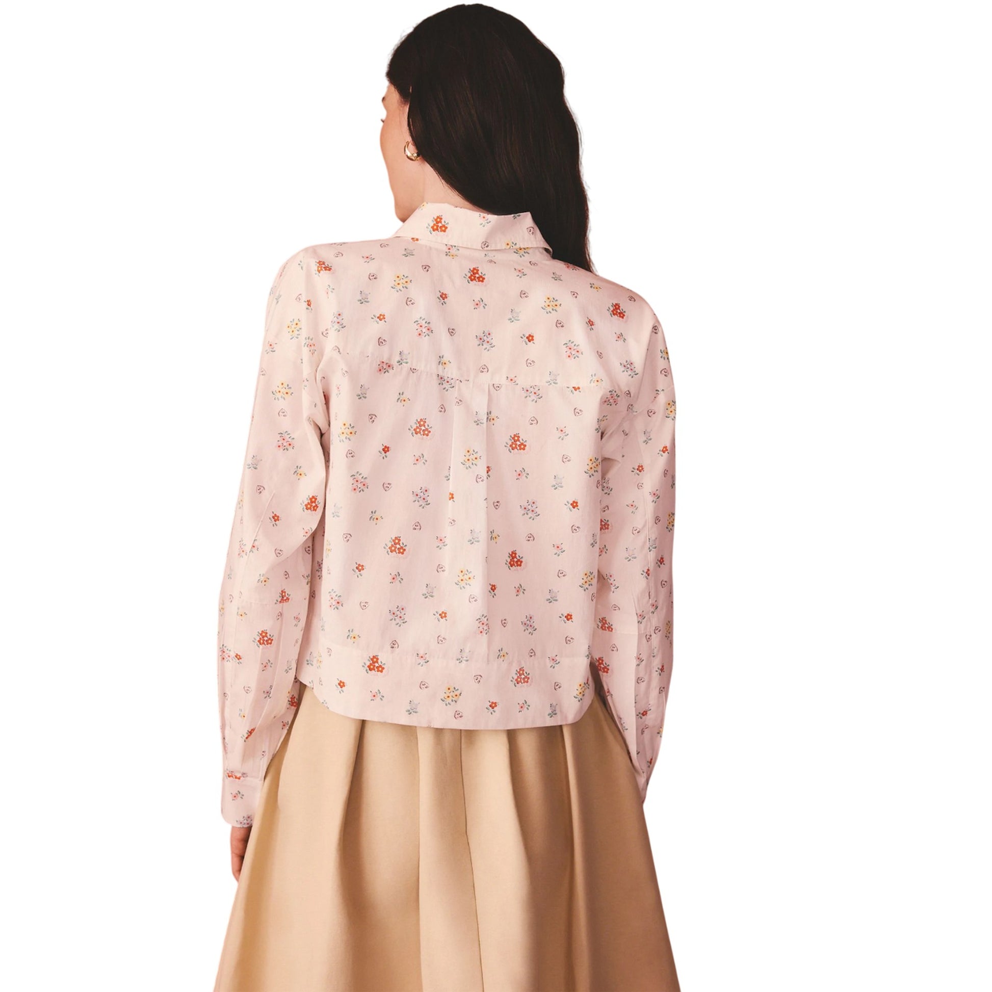 Cream-Red - Back - Cath Kidston Womens-Ladies Ditsy Floral Cotton Cropped Shirt