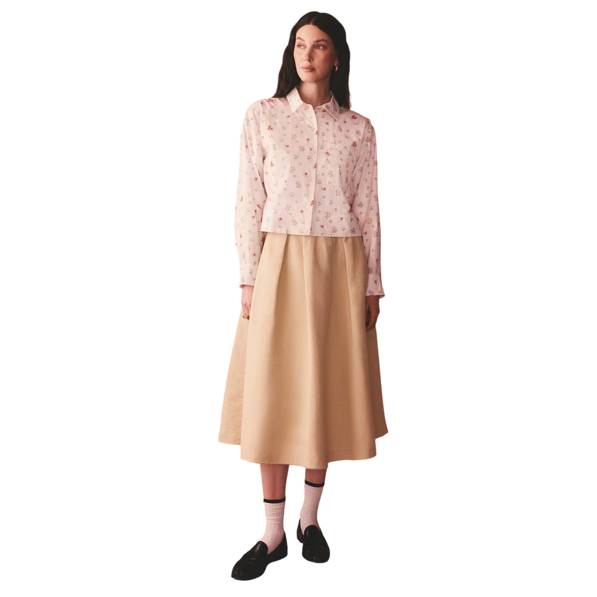 Cream-Red - Pack Shot - Cath Kidston Womens-Ladies Ditsy Floral Cotton Cropped Shirt