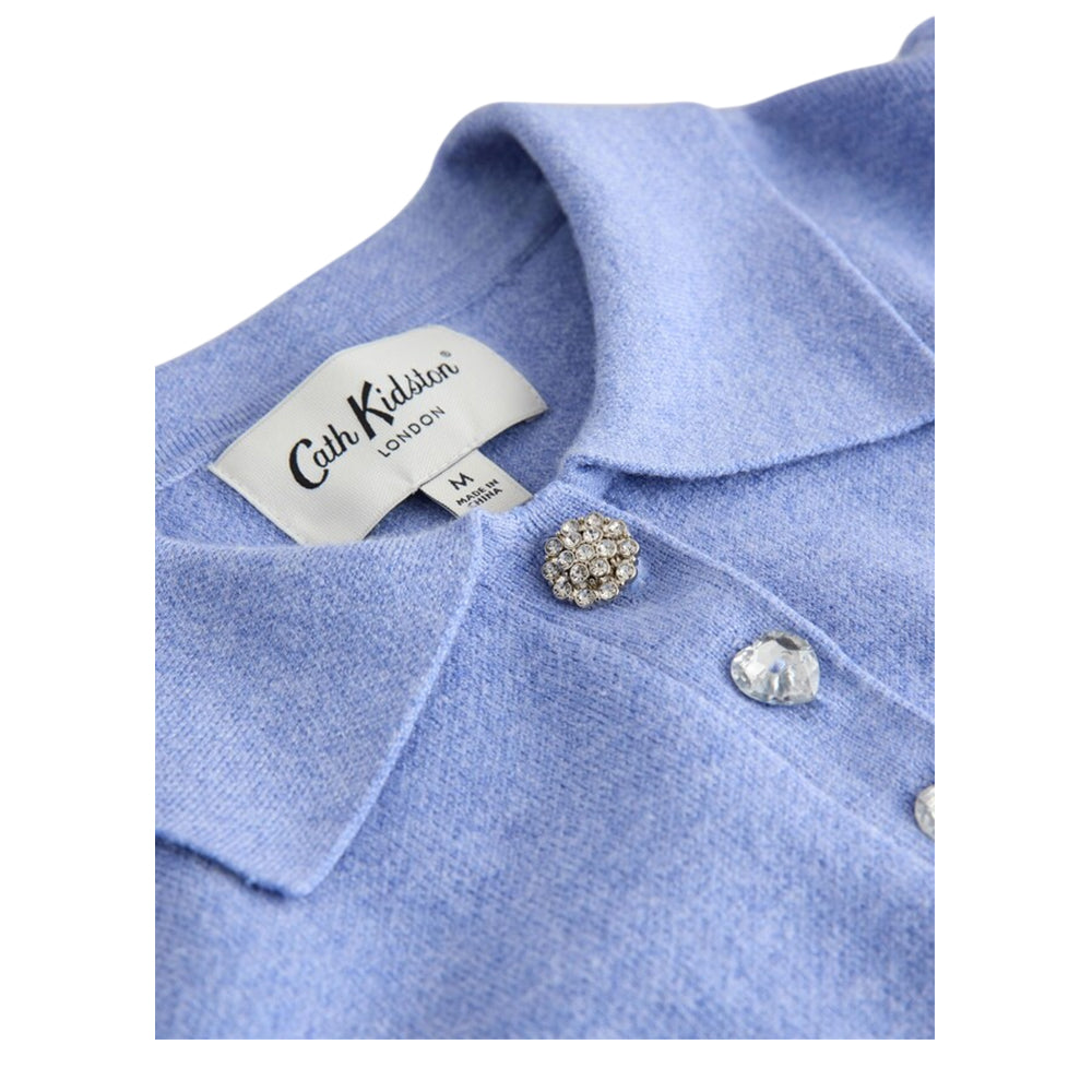 Blue - Side - Cath Kidston Womens-Ladies Heart Knitted Pocket Polo Shirt