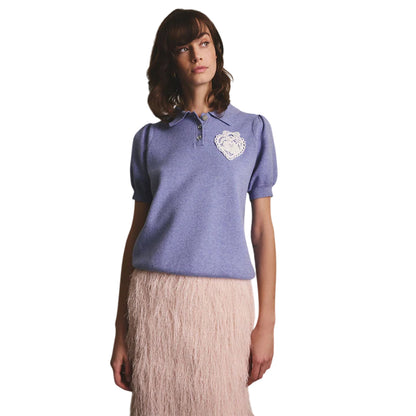 Blue - Pack Shot - Cath Kidston Womens-Ladies Heart Knitted Pocket Polo Shirt