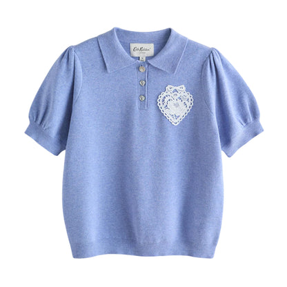 Blue - Front - Cath Kidston Womens-Ladies Heart Knitted Pocket Polo Shirt