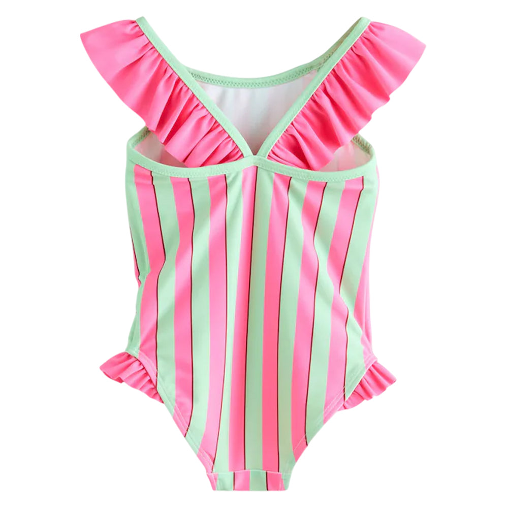 Pink-Green - Back - Cath Kidston Girls Panda Stripes One Piece Swimsuit