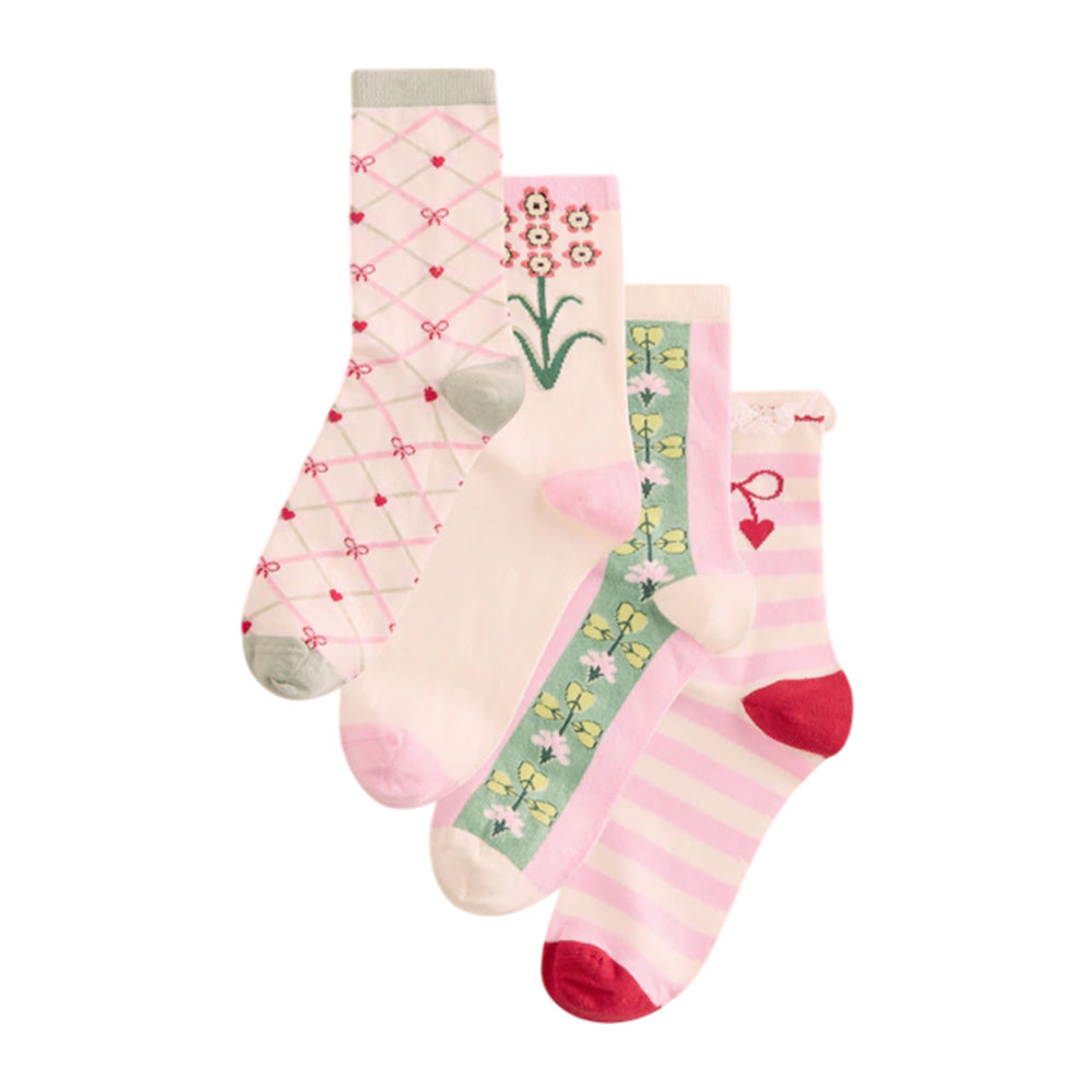 Pink - Front - Cath Kidston Womens-Ladies Flowers Socks (Pack of 4)