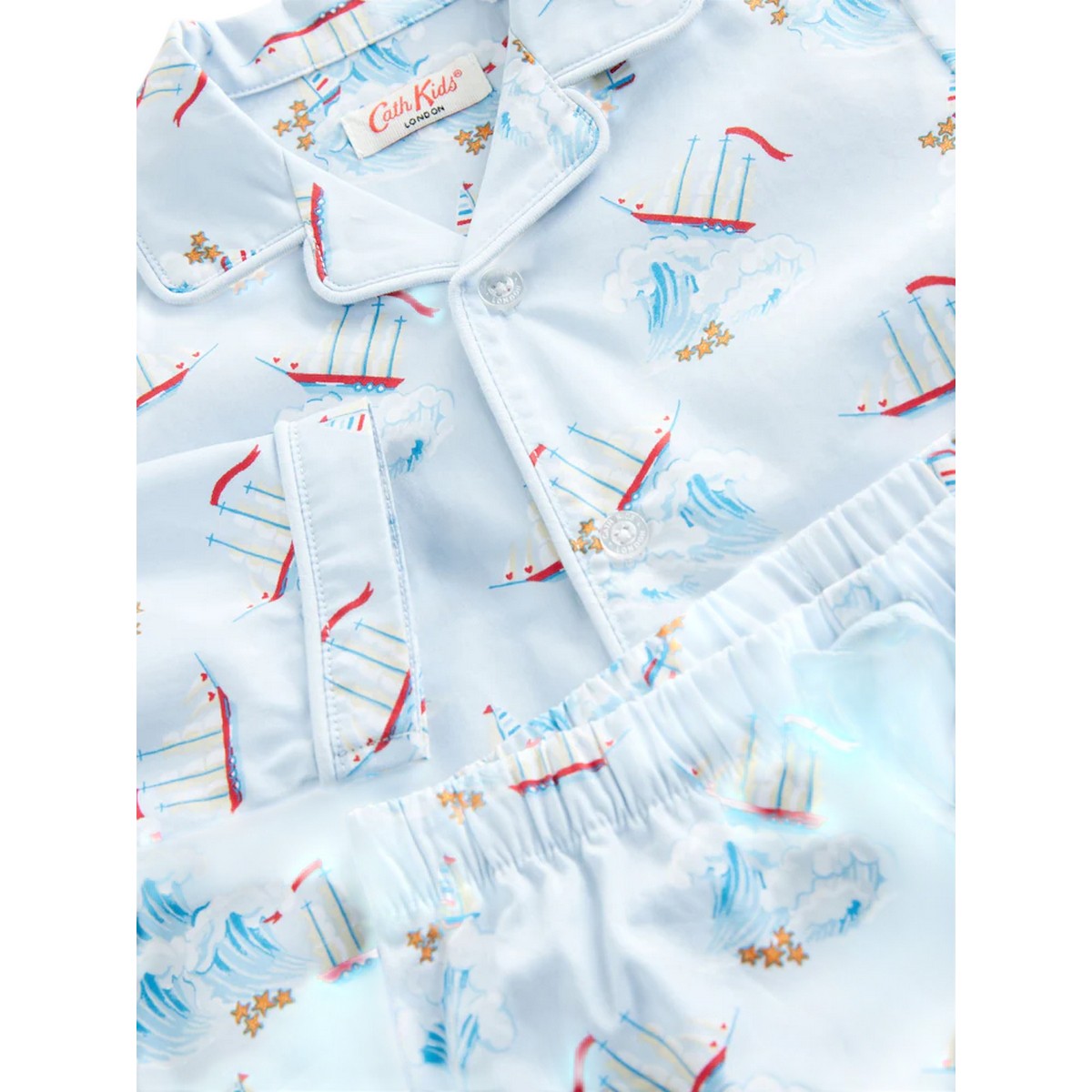 Blue - Side - Cath Kidston Childrens-Kids Boat Button Long Pyjama Set