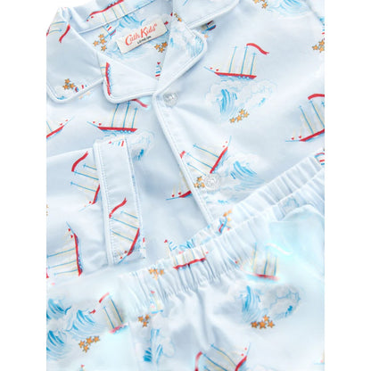 Blue - Side - Cath Kidston Childrens-Kids Boat Button Long Pyjama Set