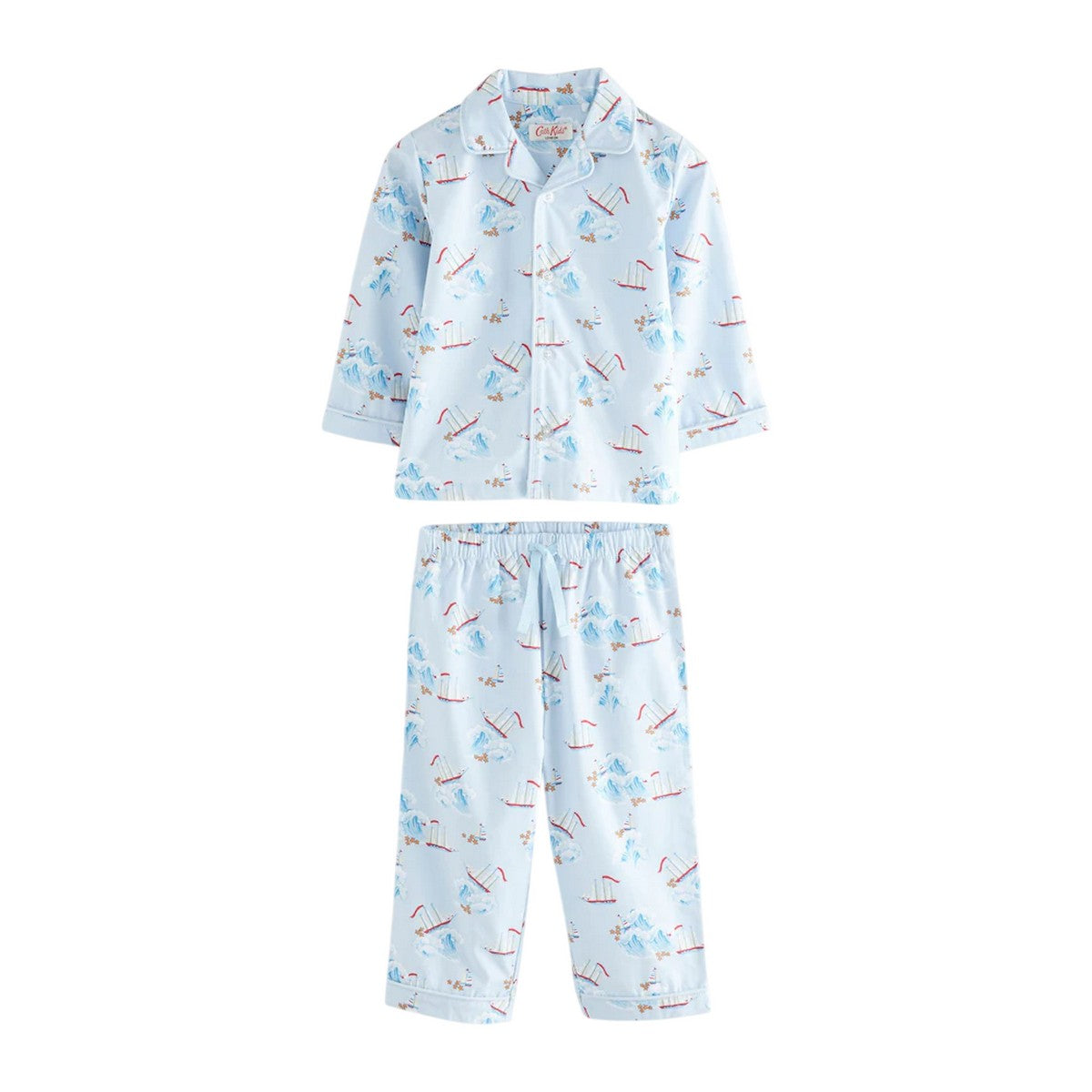 Blue - Front - Cath Kidston Childrens-Kids Boat Button Long Pyjama Set
