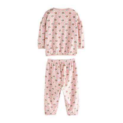 Pink - Back - Cath Kidston Girls Cosy Flower & Heart Fleece Pyjama Set