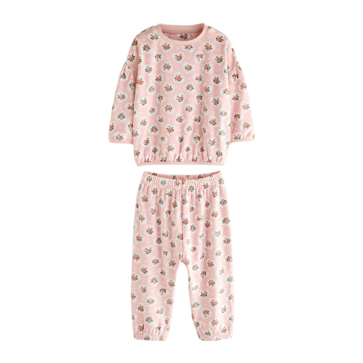 Pink - Front - Cath Kidston Girls Cosy Flower & Heart Fleece Pyjama Set