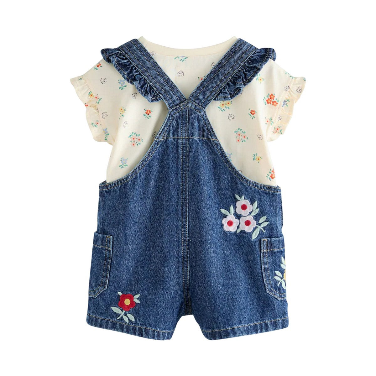 Blue - Back - Cath Kidston Girls Floral Dungarees Set