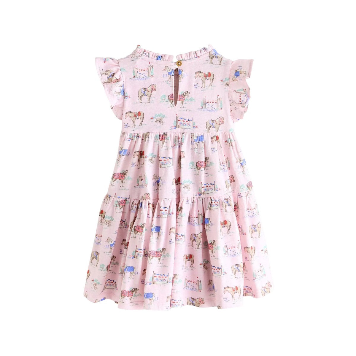 Pink - Back - Cath Kidston Girls Tiered Horse Jersey Dress