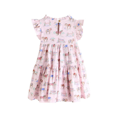 Pink - Back - Cath Kidston Girls Tiered Horse Jersey Dress