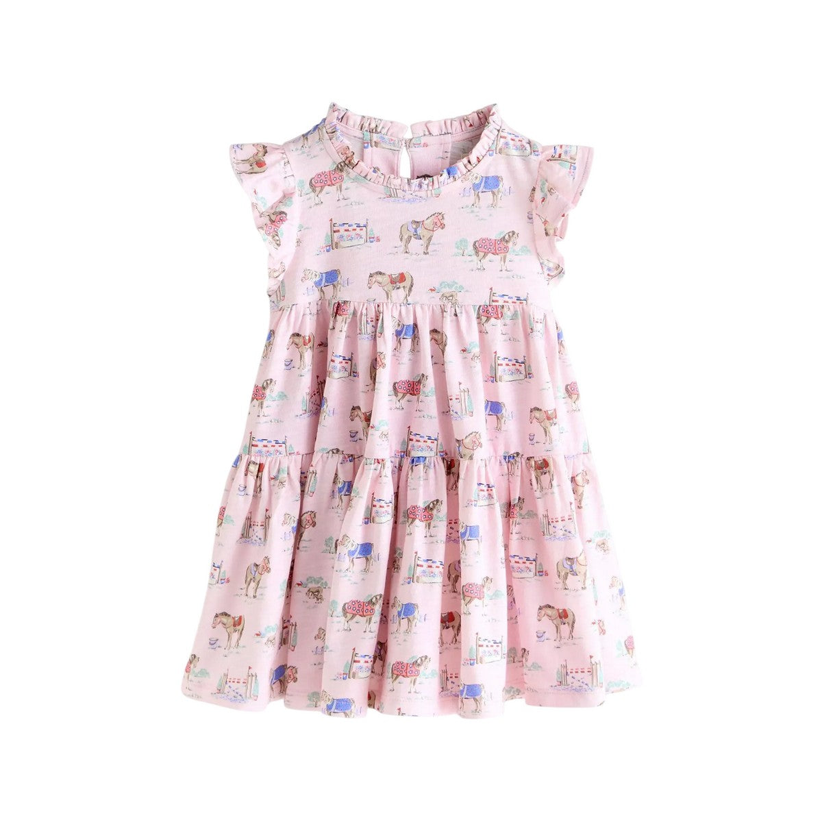Pink - Front - Cath Kidston Girls Tiered Horse Jersey Dress