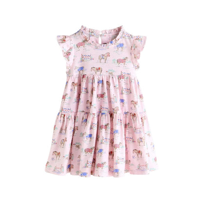 Pink - Front - Cath Kidston Girls Tiered Horse Jersey Dress