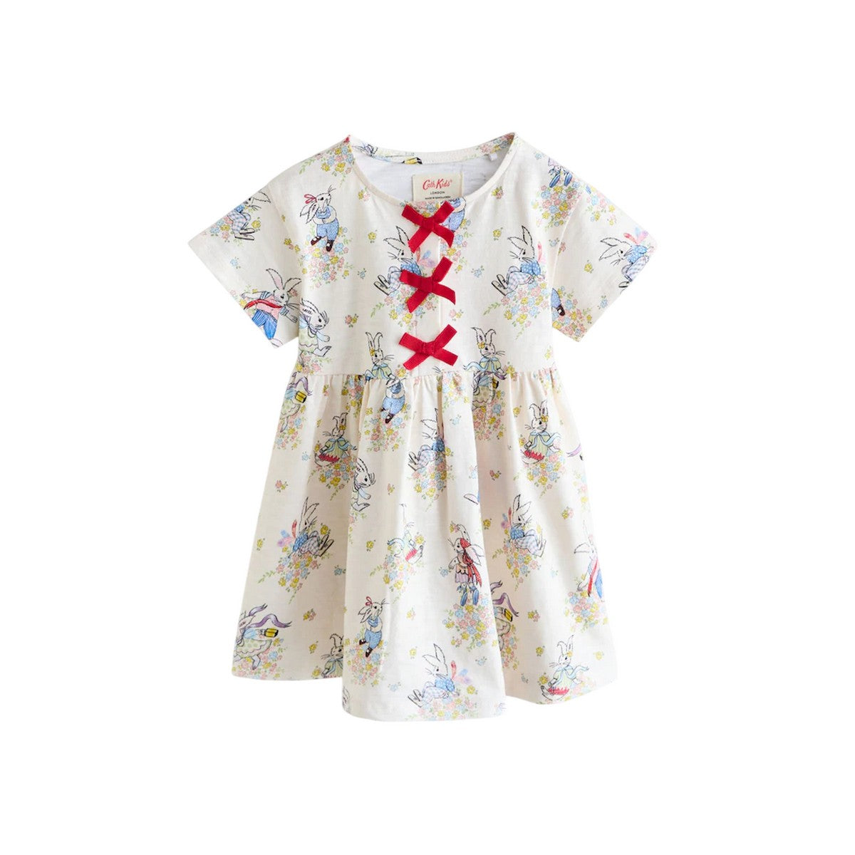 Cream - Front - Cath Kidston Girls Bunny Bow Casual Dress